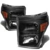 11-15 Ford F250 F350 F450 Superduty Replacement Crystal Headlights - Black Amber