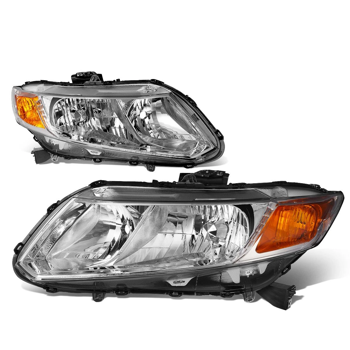 12-15 Honda Civic 4dr / 12-13 Civic 2dr OE-Style Replacement Headlights - Chrome / Amber 1 12-15 Honda Civic 4dr / 12-13 Civic 2dr OE-Style Replacement Headlights - Chrome / Amber