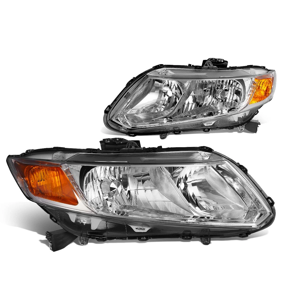 12-15 Honda Civic 4dr / 12-13 Civic 2dr OE-Style Replacement Headlights - Chrome / Amber 2 12-15 Honda Civic 4dr / 12-13 Civic 2dr OE-Style Replacement Headlights - Chrome / Amber - Image 2