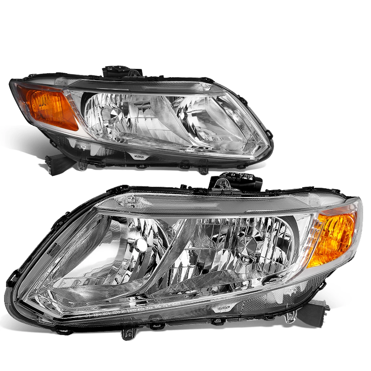 12-15 Honda Civic 4dr / 12-13 Civic 2dr OE-Style Replacement Headlights - Chrome / Amber 3 12-15 Honda Civic 4dr / 12-13 Civic 2dr OE-Style Replacement Headlights - Chrome / Amber - Image 3