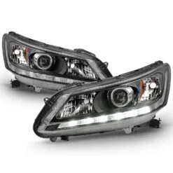 13-15 Honda Accord [Halogen Model W/ DRL] LED DRL Projector Headlights - Black