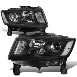 14-16 Jeep Grand Cherokee [Halogen Model] Replacement Headlights - Black / Clear