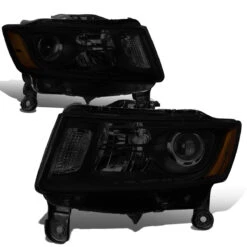 14-16 Jeep Grand Cherokee [Halogen Model] Replacement Headlights - Black Smoked / Amber -High-Efficiency Car Light Store 14 16 jeep grand cherokee halogen model replacement headlights black smoked amber 98