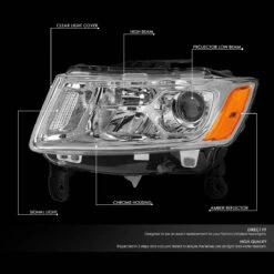 14-16 Jeep Grand Cherokee [Halogen Model] Replacement Headlights - Chrome / Amber -High-Efficiency Car Light Store 14 16 jeep grand cherokee halogen model replacement headlights chrome amber 101