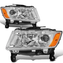 14-16 Jeep Grand Cherokee [Halogen Model] Replacement Headlights - Chrome / Amber