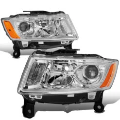 14-16 Jeep Grand Cherokee [Halogen Model] Replacement Headlights - Chrome / Amber -High-Efficiency Car Light Store 14 16 jeep grand cherokee halogen model replacement headlights chrome amber 98