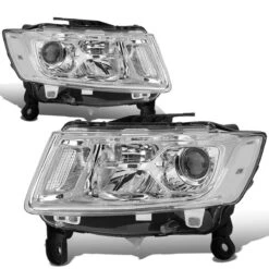 14-16 Jeep Grand Cherokee [Halogen Model] Replacement Headlights - Chrome / Clear