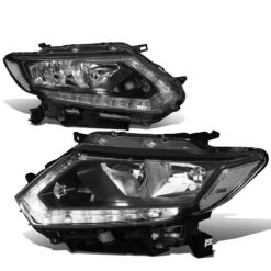 14-16 Nissan Rogue LED DRL Reflective Headlights - Black / Clear