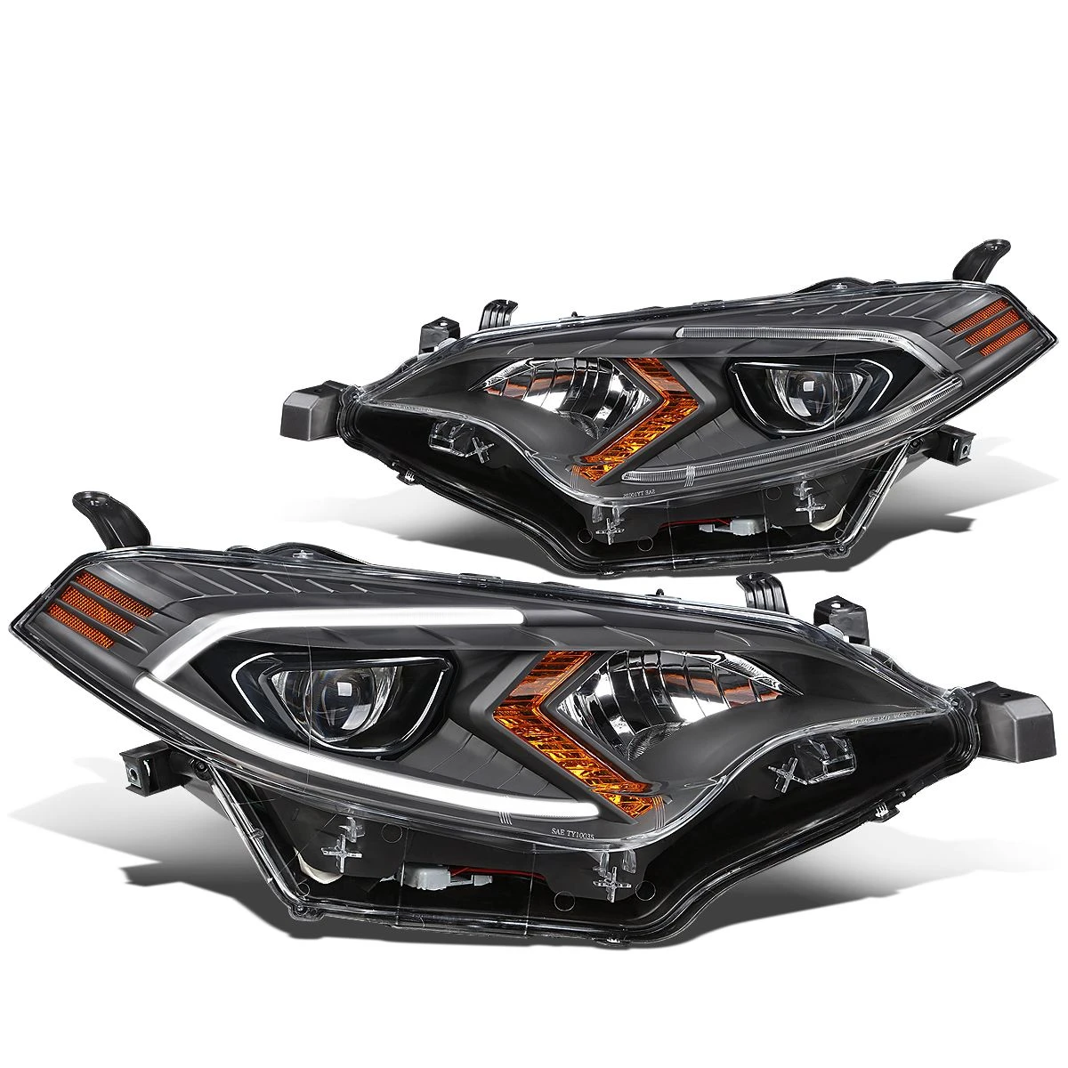14-16 Toyota Corolla Sedan Pair LED DRL Projector Headlight / Lamps (Black Housing / Amber Corner) 2 14-16 Toyota Corolla Sedan Pair LED DRL Projector Headlight / Lamps (Black Housing / Amber Corner) - Image 2