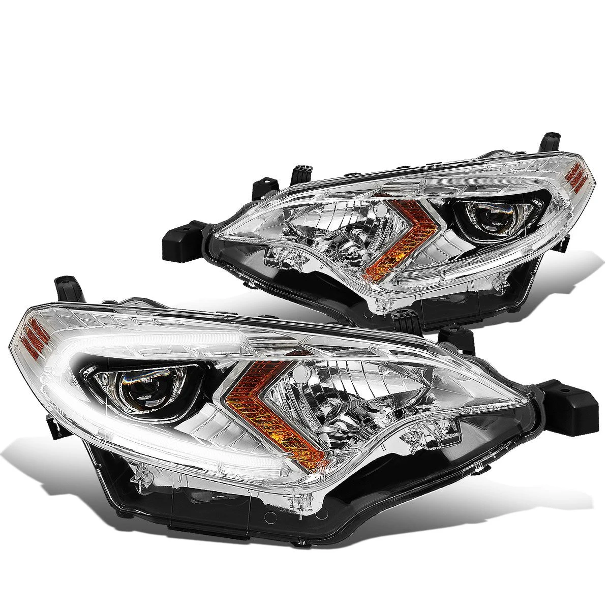 14-16 Toyota Corolla Sedan Pair LED DRL Projector Headlight / Lamps (Chrome Housing / Amber Corner) 2 14-16 Toyota Corolla Sedan Pair LED DRL Projector Headlight / Lamps (Chrome Housing / Amber Corner) - Image 2