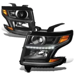 15-17 Chevy Tahoe/Suburban LED DRL Projector Headlights - Black / Amber