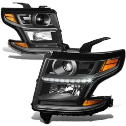 15-17 Chevy Tahoe/Suburban LED DRL Projector Headlights - Black / Amber -High-Efficiency Car Light Store 15 17 chevy tahoe suburban led drl projector headlights black amber 132
