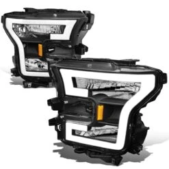 15-17 Ford F150 LED DRL Tube Euro Headlights - Black Amber