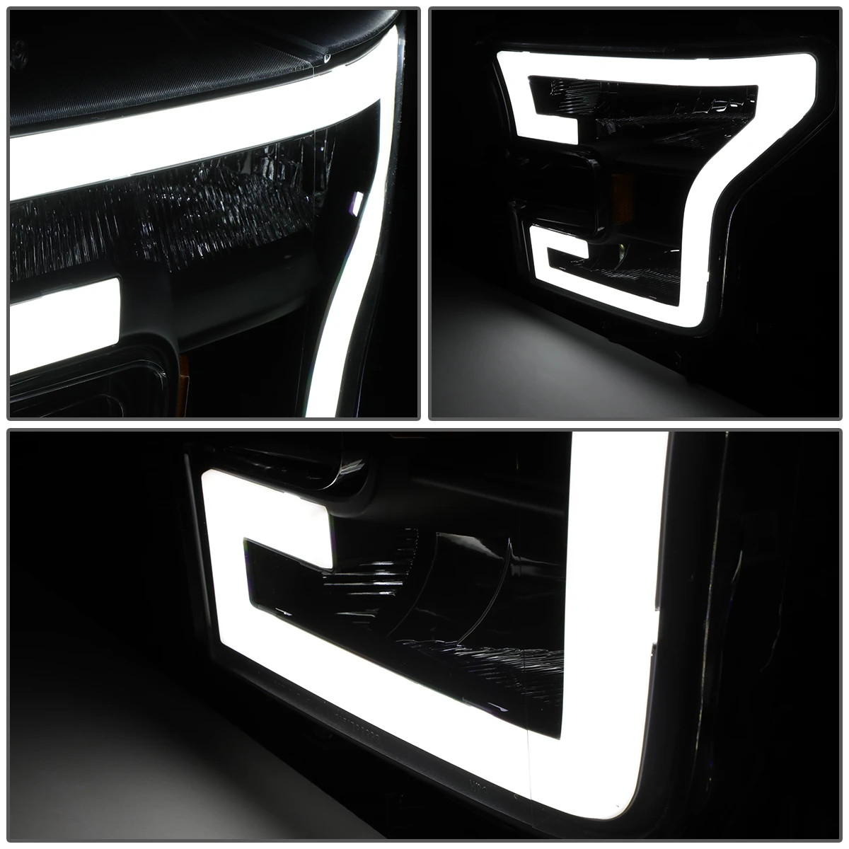 15-17 Ford F150 LED DRL Tube Euro Headlights - Black Amber 3 15-17 Ford F150 LED DRL Tube Euro Headlights - Black Amber - Image 3