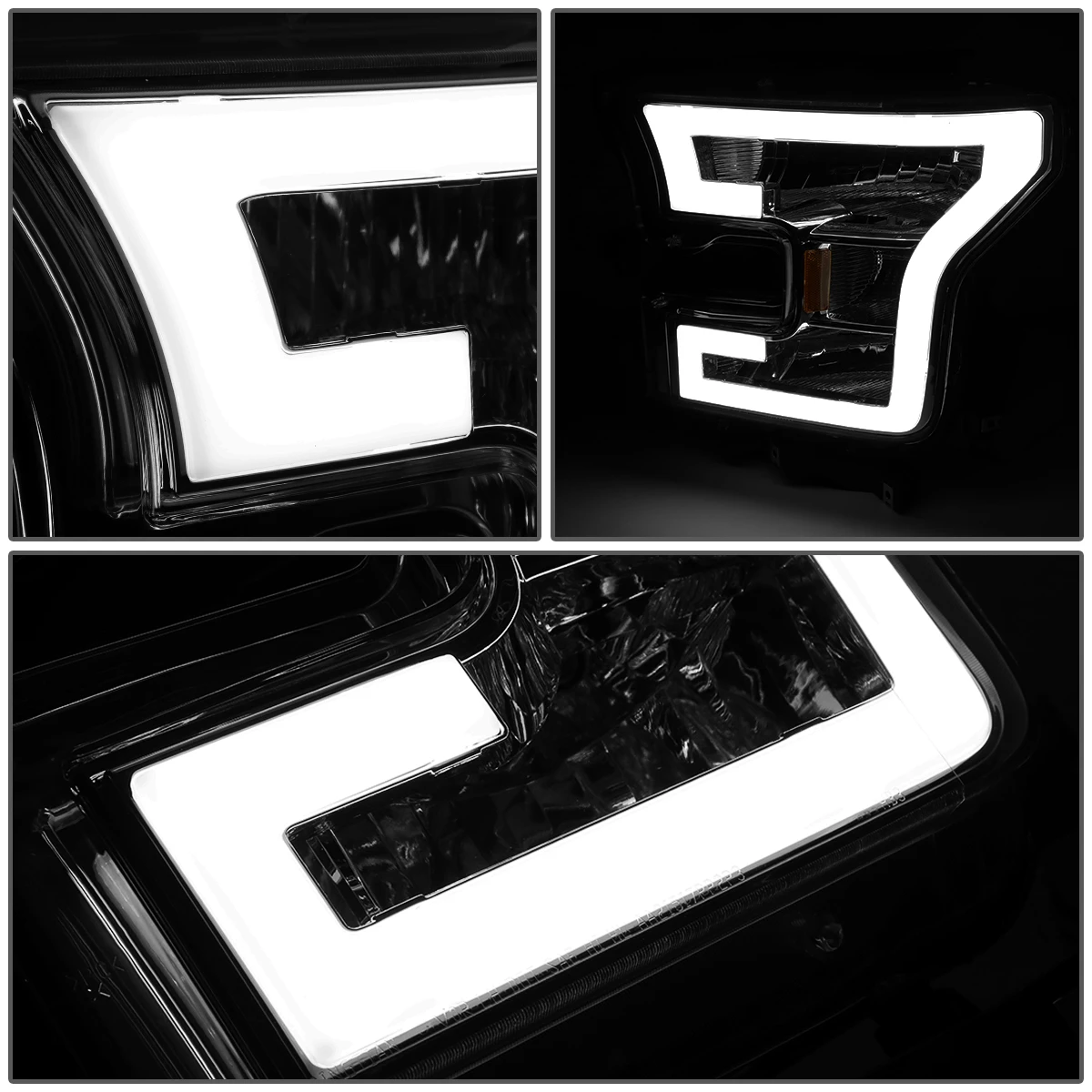 HID Combo 15-17 Ford F150 LED DRL Tube Euro Headlights - Smoked Amber 3 HID Combo 15-17 Ford F150 LED DRL Tube Euro Headlights - Smoked Amber - Image 3