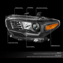 16-22 Toyota Tacoma OE-Style Projector Headlights - Black / Amber -High-Efficiency Car Light Store 16 19 toyota tacoma oe style projector headlights black amber 44