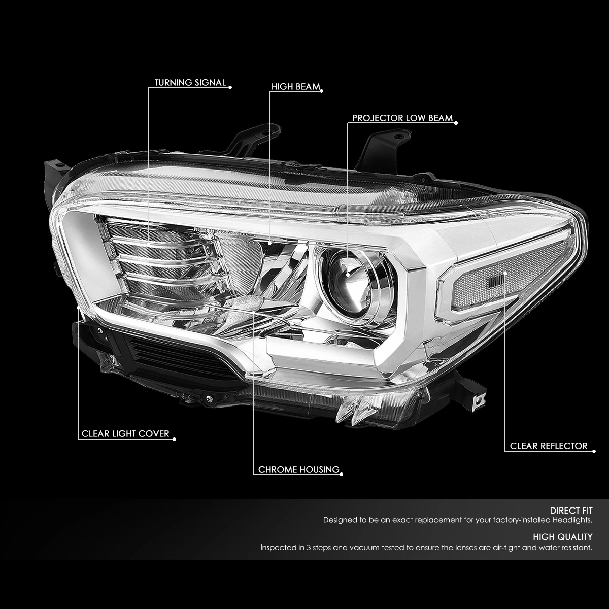 16-22 Toyota Tacoma OE-Style Projector Headlights - Chrome / Clear 4 16-22 Toyota Tacoma OE-Style Projector Headlights - Chrome / Clear - Image 4