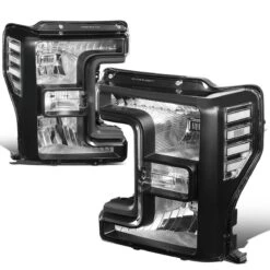 17-19 Ford F250 F350 Super Duty Black Housing Headlight Lamps Replacement