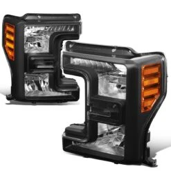 17-19 Ford SuperDuty F250 F350 Replacement Headlights - Black / Amber
