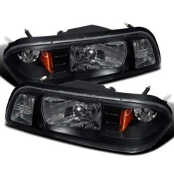 1987-1993 Ford Mustang 1-Piece Euro Crystal Headlights - Black
