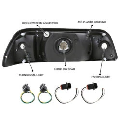 1987-1993 Ford Mustang 1PC Headlights + Corner Set - Chrome -High-Efficiency Car Light Store 1987 1993 ford mustang 1pc headlights corner set chrome 120