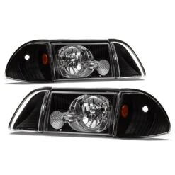 1987-1993 Ford Mustang 6Pcs Crystal Headlights - Black