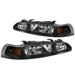 1990-1993 Acura Integra Headlights W/ Corner Signal Lamp 1 Piece Design - Black Housing