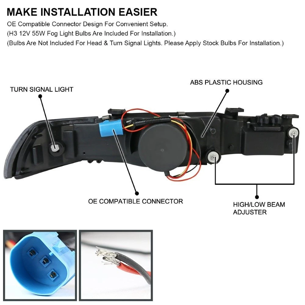1990-1993 Acura Integra Headlights W/ Corner Signal Lamp 1 Piece Design - Black Housing 2 1990-1993 Acura Integra Headlights W/ Corner Signal Lamp 1 Piece Design - Black Housing - Image 2