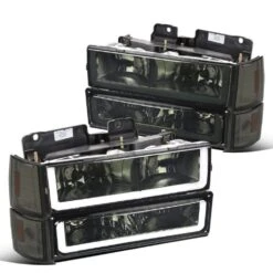 1994-1998 GMC C/K C10 Sierra Yukon OE-Style Headlights W/ LED DRL Bar + Corner/Side Marker Lights - Smoked Lens