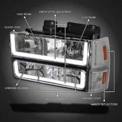1994-1998 GMC C/K C10 Sierra Yukon OE-Style Headlights W/ LED DRL Bar + Corner/Side Marker Lights - Smoked Lens -High-Efficiency Car Light Store 1994 1998 gmc c k c10 sierra yukon oe style headlights w led drl bar corner side marker lights smoked lens 110