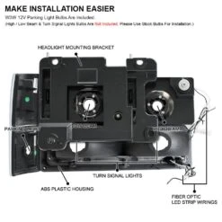 1994-1998 GMC C/K Sierra / Yukon Reflector Headlights W/ LED Running Light Tube - Black Housing -High-Efficiency Car Light Store 1994 1998 gmc c k sierra yukon reflector headlights w led running light tube black housing 19