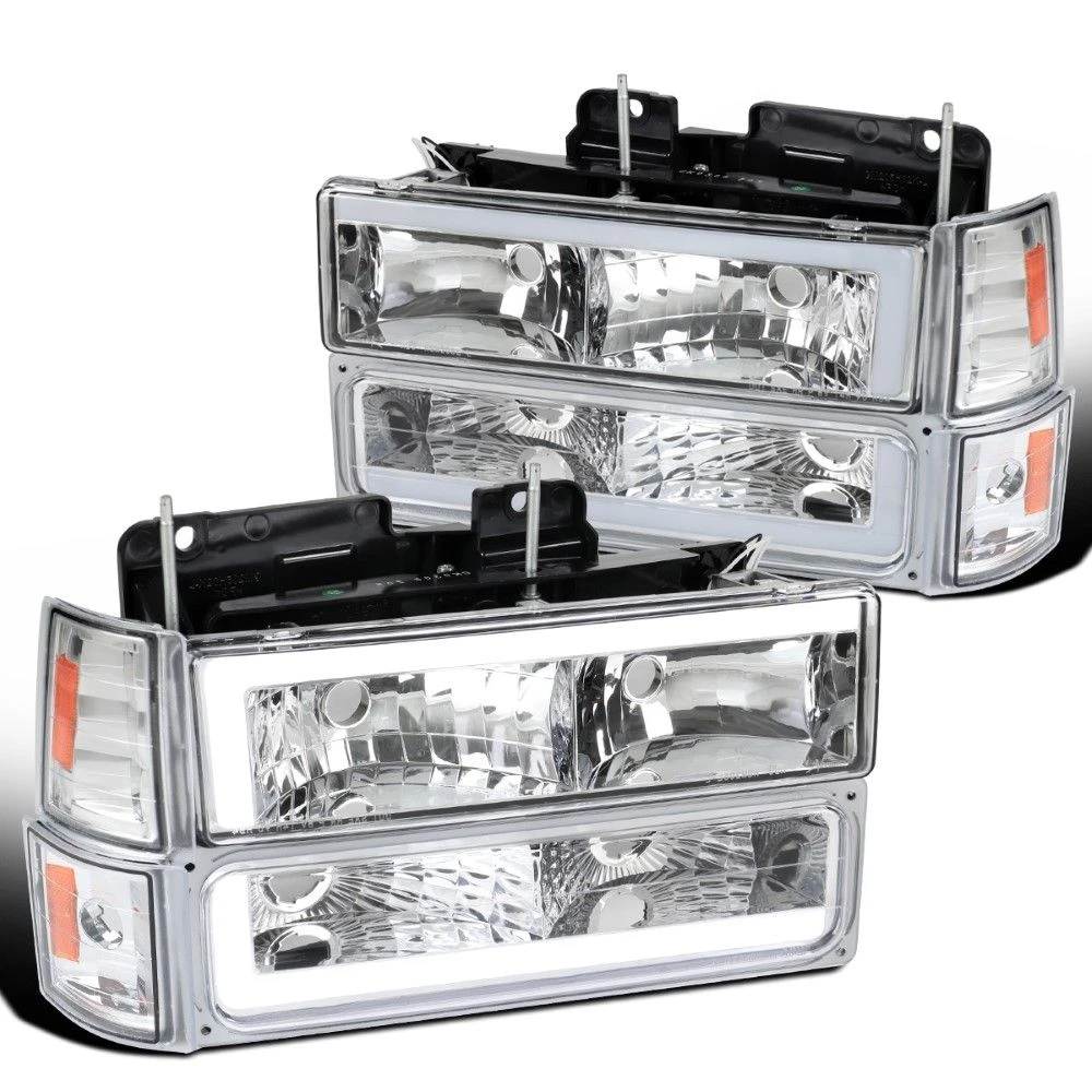 1994-1998 GMC C/K Sierra / Yukon Reflector Headlights W/ LED Running Light Tube - Chrome Housing 1 1994-1998 GMC C/K Sierra / Yukon Reflector Headlights W/ LED Running Light Tube - Chrome Housing