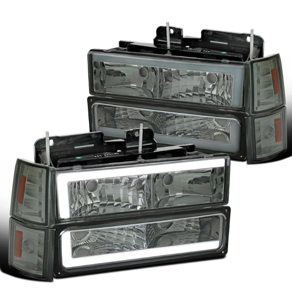 1994-1998 GMC C/K Sierra / Yukon Reflector Headlights W/ LED Running Light Tube - Chrome Housing W/ Smoked Lens 1 1994-1998 GMC C/K Sierra / Yukon Reflector Headlights W/ LED Running Light Tube - Chrome Housing W/ Smoked Lens