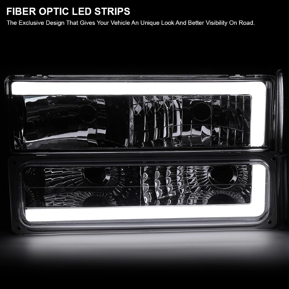 1994-1998 GMC C/K Sierra / Yukon Reflector Headlights W/ LED Running Light Tube - Chrome Housing W/ Smoked Lens 4 1994-1998 GMC C/K Sierra / Yukon Reflector Headlights W/ LED Running Light Tube - Chrome Housing W/ Smoked Lens - Image 4