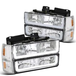 1994-1998 GMC C10 C/K Suburban Headlights+Bumper+Corner Lamps W/LED Bars - Chrome