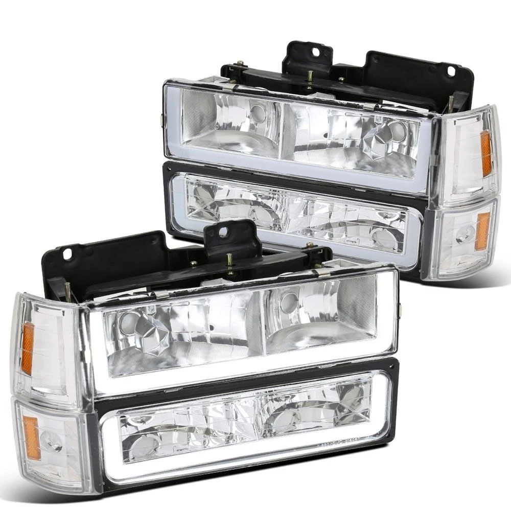 1994-1998 GMC C10 C/K Suburban Headlights+Bumper+Corner Lamps W/LED Bars - Chrome 1 1994-1998 GMC C10 C/K Suburban Headlights+Bumper+Corner Lamps W/LED Bars - Chrome