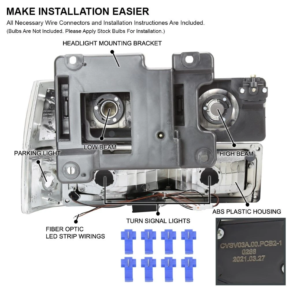 1994-1998 GMC C10 C/K Suburban Headlights+Bumper+Corner Lamps W/LED Bars - Chrome 2 1994-1998 GMC C10 C/K Suburban Headlights+Bumper+Corner Lamps W/LED Bars - Chrome - Image 2