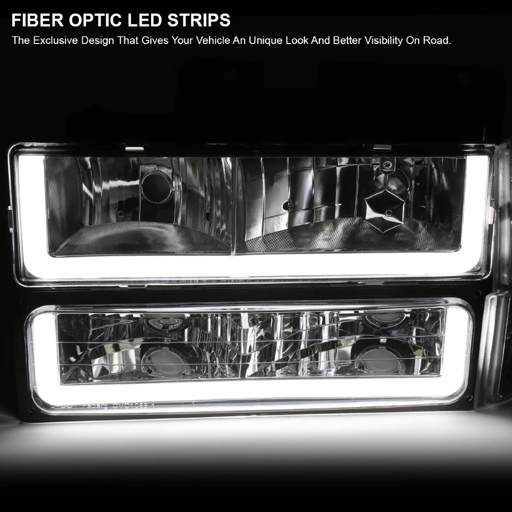 1994-1998 GMC C10 C/K Suburban Headlights+Bumper+Corner Lamps W/LED Bars - Chrome 3 1994-1998 GMC C10 C/K Suburban Headlights+Bumper+Corner Lamps W/LED Bars - Chrome - Image 3