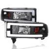 1994-2001 Dodge Ram 1500 2500 3500 LED Tube Reflector Headlights - Black Housing