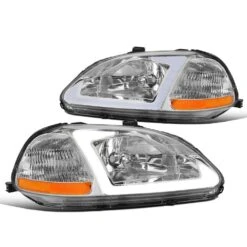 1996-1998 Honda Civic C-Style LED Tube Reflector Headlights - Chrome