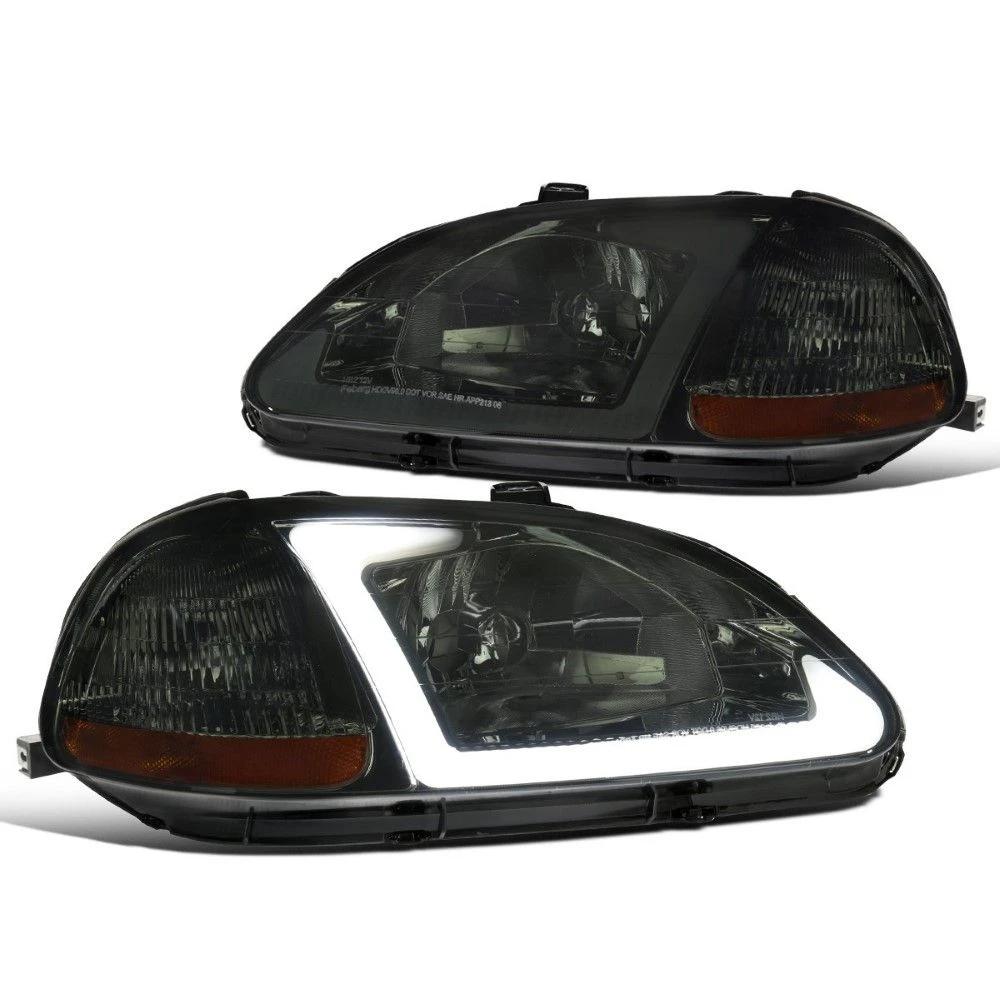 1996-1998 Honda Civic Sedan Reflector Headlights W/ LED DRL Strip - Smoked Lens 1 1996-1998 Honda Civic Sedan Reflector Headlights W/ LED DRL Strip - Smoked Lens