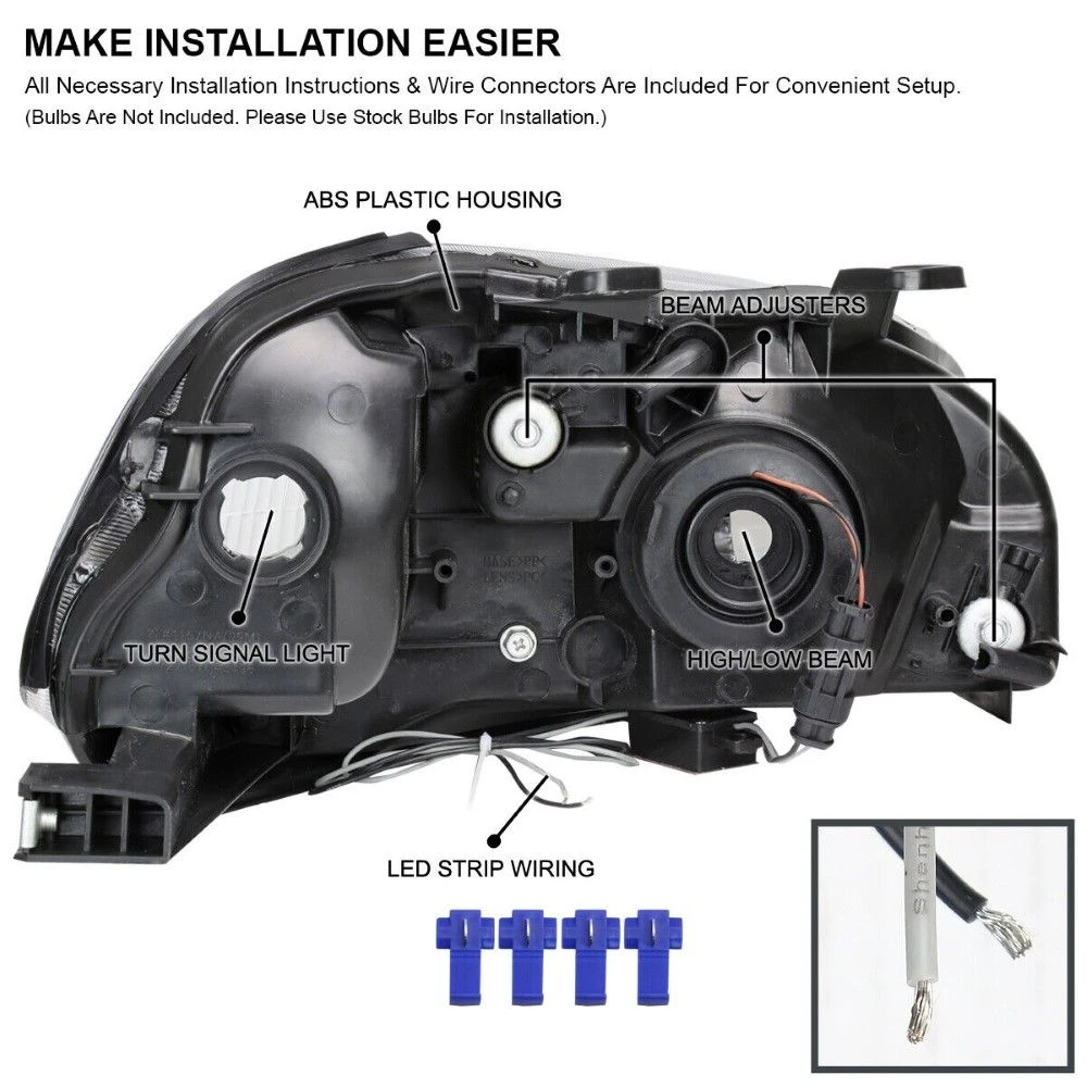 1996-1998 Honda Civic Sedan Reflector Headlights W/ LED DRL Strip - Smoked Lens 2 1996-1998 Honda Civic Sedan Reflector Headlights W/ LED DRL Strip - Smoked Lens - Image 2