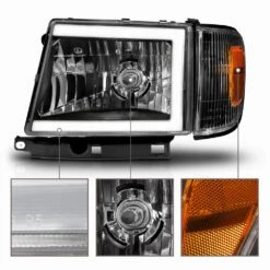 1997-2000 Toyota Tacoma OE-Style Reflector Headlights W/ LED Bar + Corner Side Marker Lights - Black Housing -High-Efficiency Car Light Store 1997 2000 toyota tacoma oe style reflector headlights w led bar corner side marker lights black housing 74
