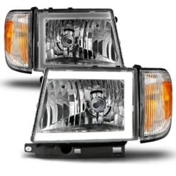 1997-2000 Toyota Tacoma OE-Style Reflector Headlights W/ LED Bar + Corner Side Marker Lights - Chrome Housing