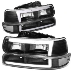 DNA 1999-2002 Chevy Silverado / 00-06 Tahoe DRL LED Headlight+Bumper - Black Housing W/ Clear Side Markers
