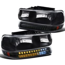 1999-2002 Chevy Silverado / 00-06 Tahoe Suburban Headlights + LED Bumper - Black