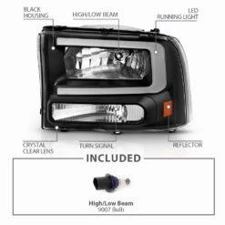 1999-2004 For Ford F250/F350 Superduty Excursion LED Bar Headlights - Black -High-Efficiency Car Light Store 1999 2004 for ford f250 f350 superduty excursion led bar headlights black 164