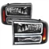 1999-2004 Ford F-250-F550 Euro OE-Style Headlights W/ Dual LED C Bar DRL - Black