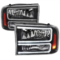 1999-2004 Ford F-250-F550 Euro OE-Style Headlights W/ Dual LED C Bar DRL - Black