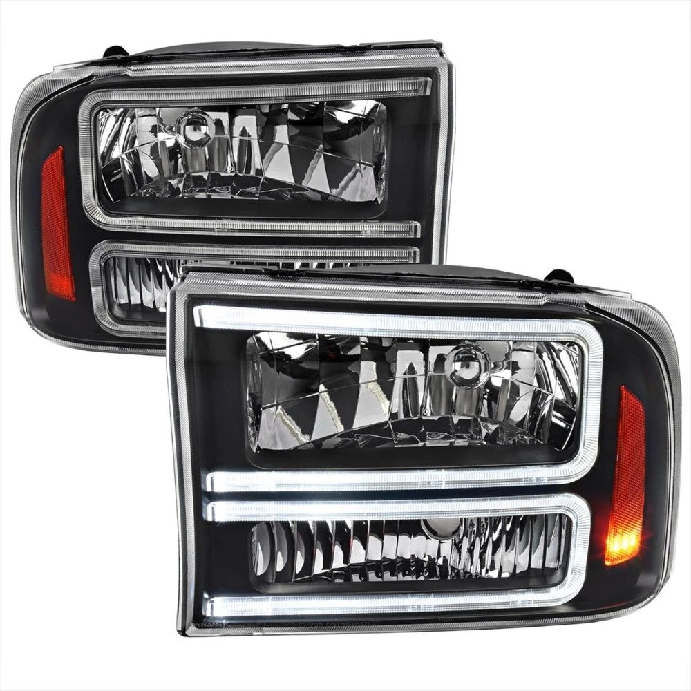 1999-2004 Ford F-250-F550 Euro OE-Style Headlights W/ Dual LED C Bar DRL - Black 1 1999-2004 Ford F-250-F550 Euro OE-Style Headlights W/ Dual LED C Bar DRL - Black